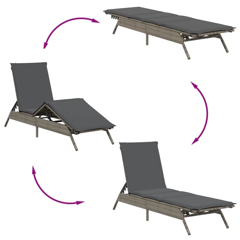 vidaXL PE Rattan Steel Large Sun Lounger in Gray
