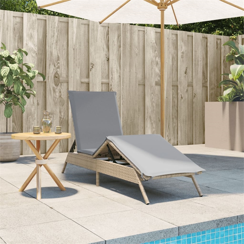 vidaXL PE Rattan Steel Sun Lounger in Beige and Light Gray
