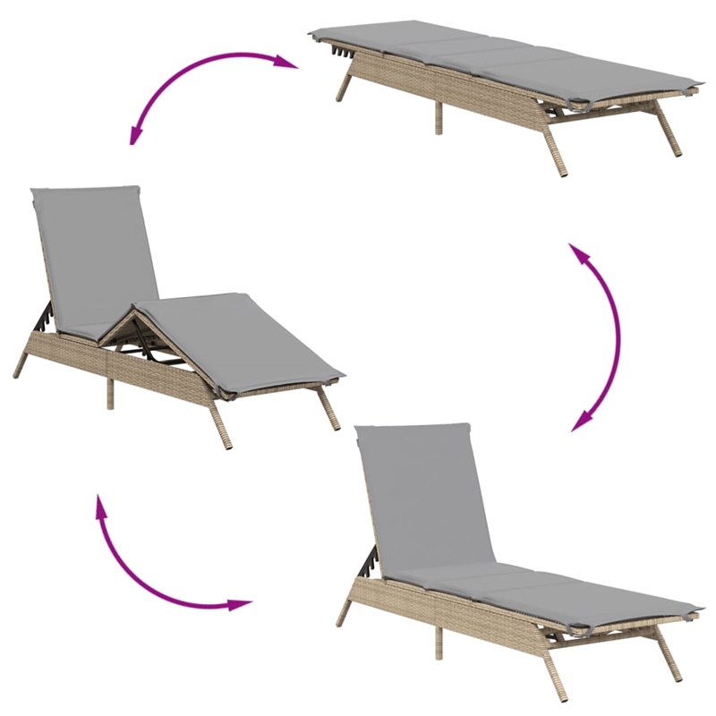vidaXL PE Rattan Steel Sun Lounger in Beige and Light Gray