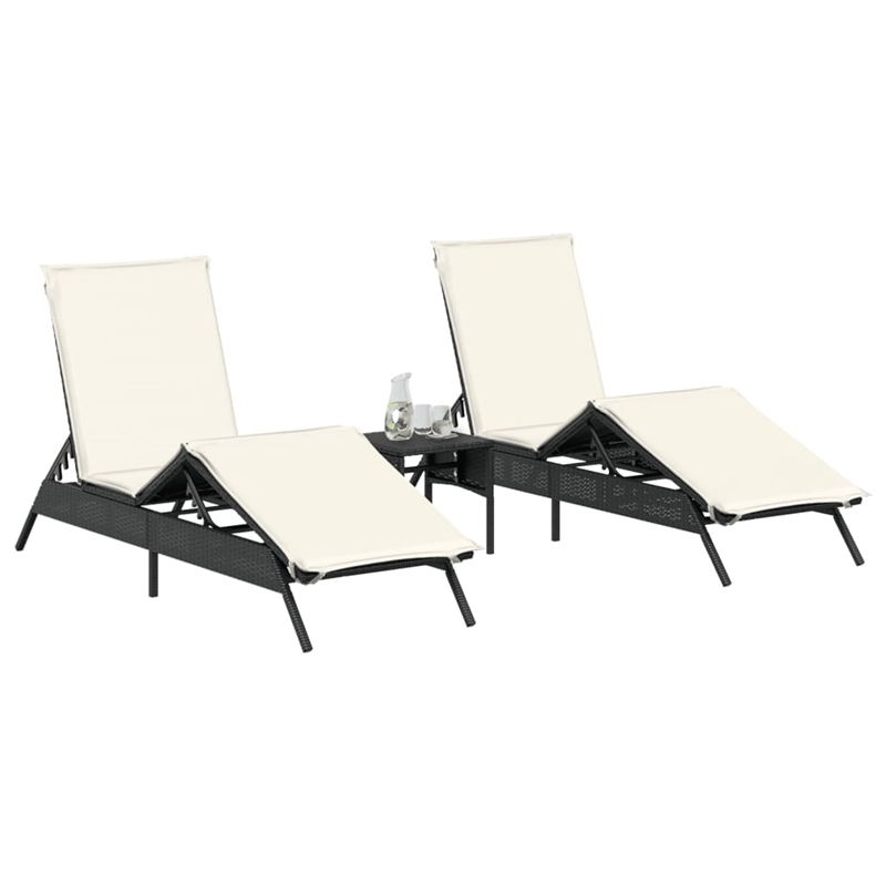 vidaXL Sun Lounger Set (2 pcs) in Black and Cream White