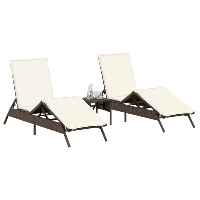 vidaXL PE Rattan Standard Sun Lounger  in Brown (Set of 2)