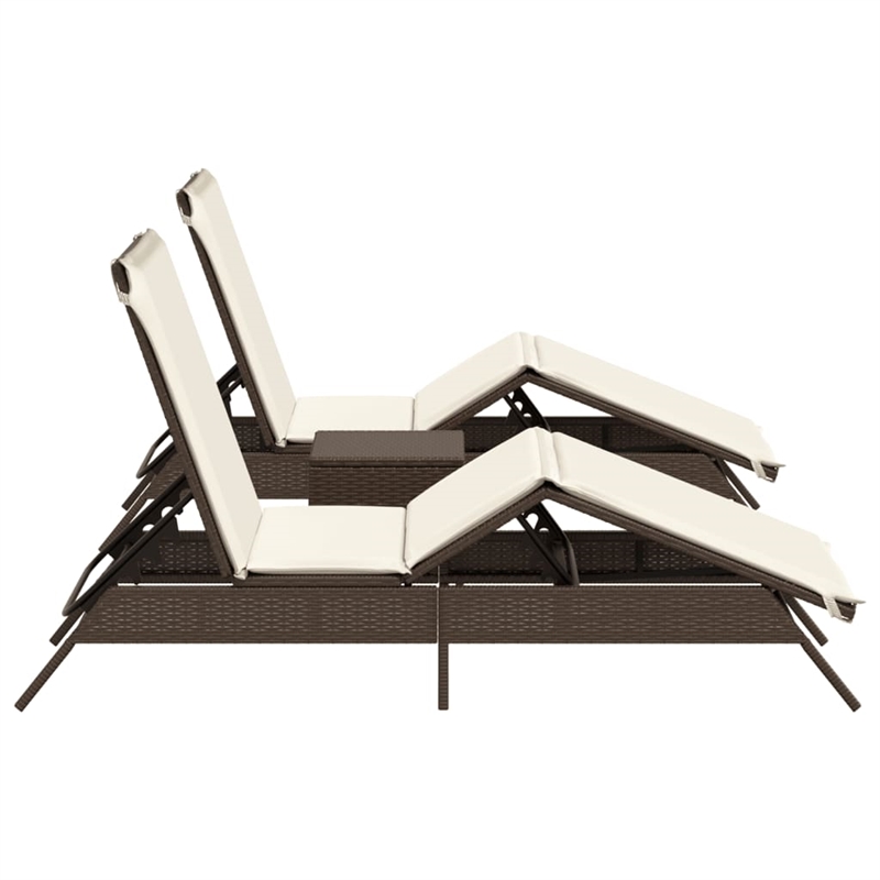 vidaXL PE Rattan Standard Sun Lounger  in Brown (Set of 2)