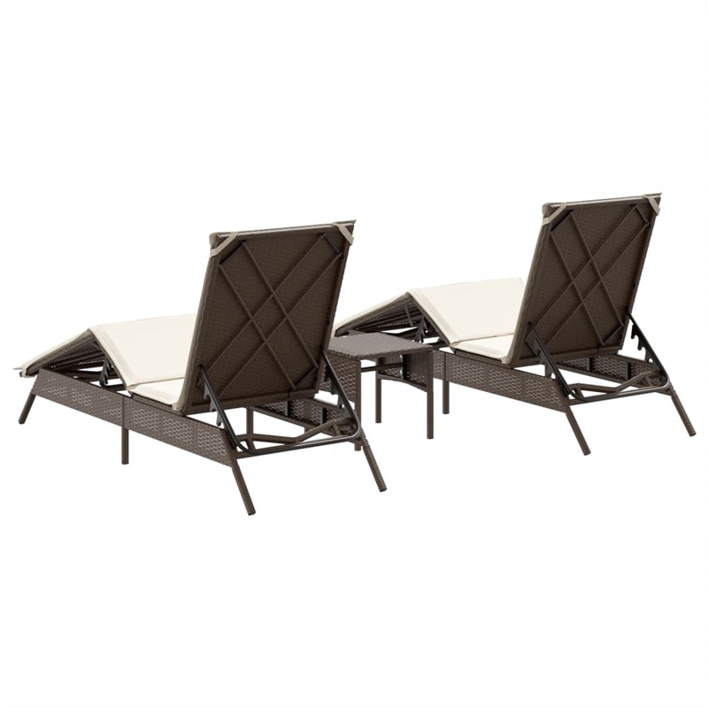 vidaXL PE Rattan Standard Sun Lounger  in Brown (Set of 2)