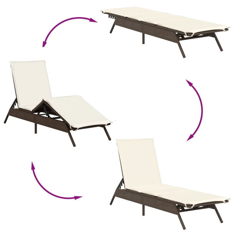 vidaXL PE Rattan Standard Sun Lounger  in Brown (Set of 2)