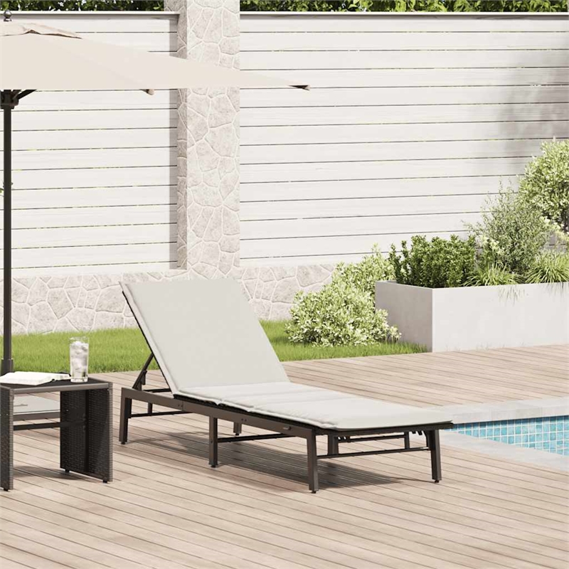 vidaXL PE Rattan Standard Rectangular Sun Lounger in Black
