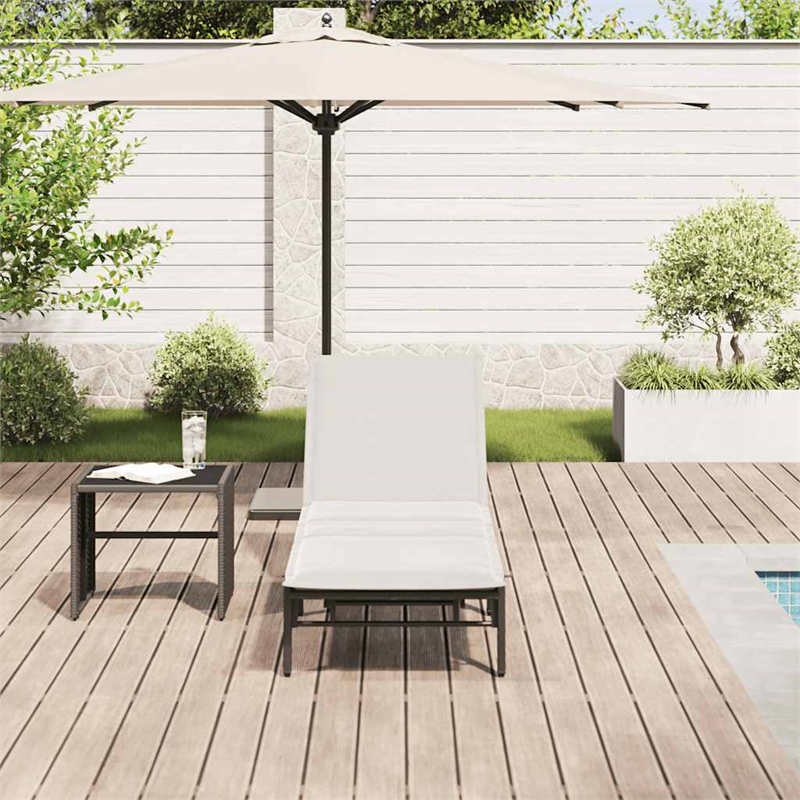 vidaXL PE Rattan Standard Rectangular Sun Lounger in Black