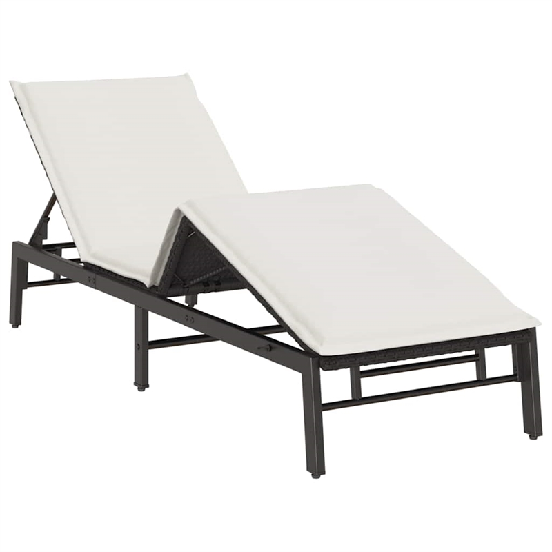 vidaXL PE Rattan Standard Rectangular Sun Lounger in Black