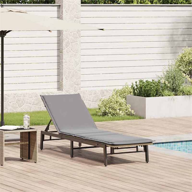 vidaXL PE Rattan Height-Adjustable Sun Lounger in Beige