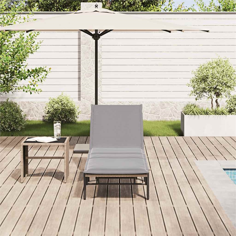 vidaXL PE Rattan Height-Adjustable Sun Lounger in Beige