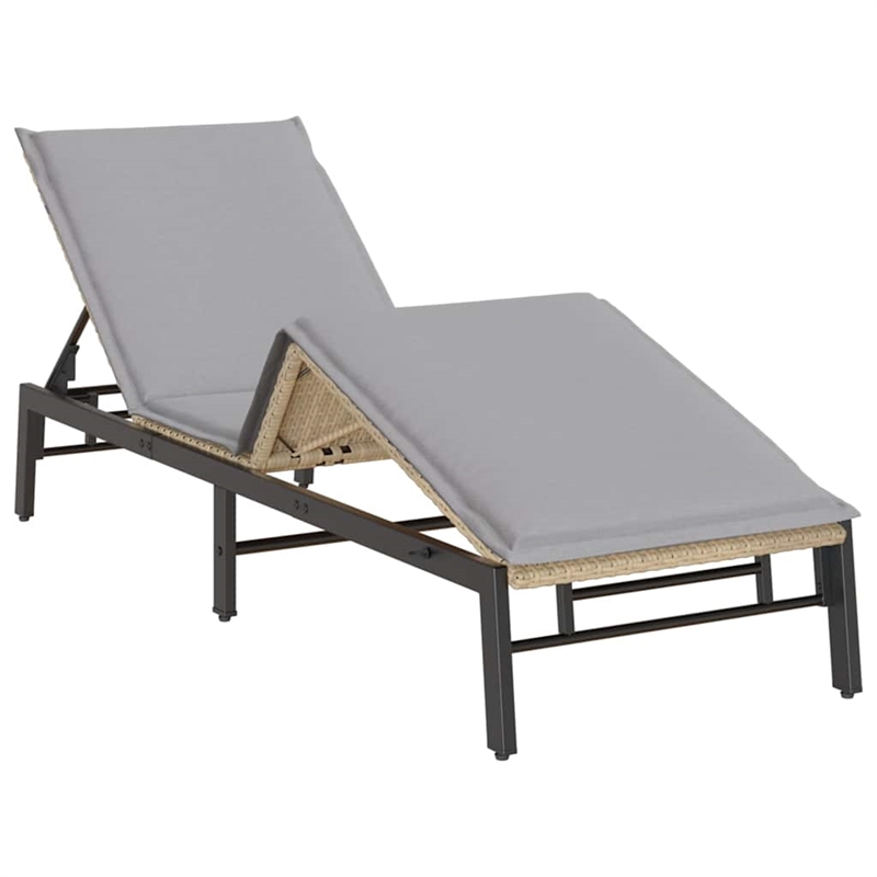 vidaXL PE Rattan Height-Adjustable Sun Lounger in Beige