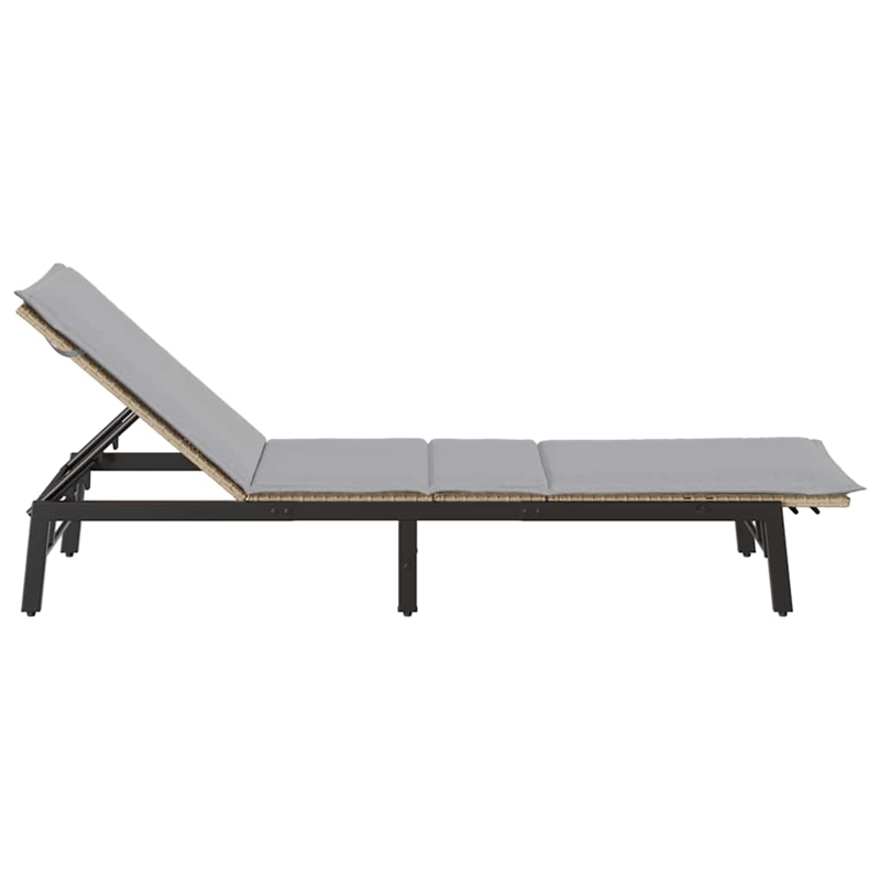vidaXL PE Rattan Height-Adjustable Sun Lounger in Beige