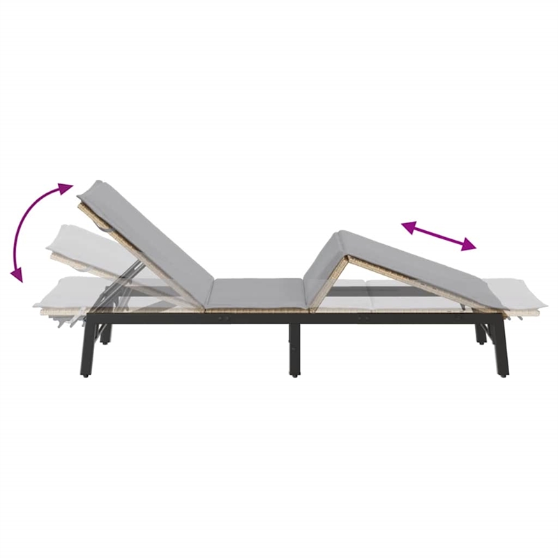 vidaXL PE Rattan Height-Adjustable Sun Lounger in Beige