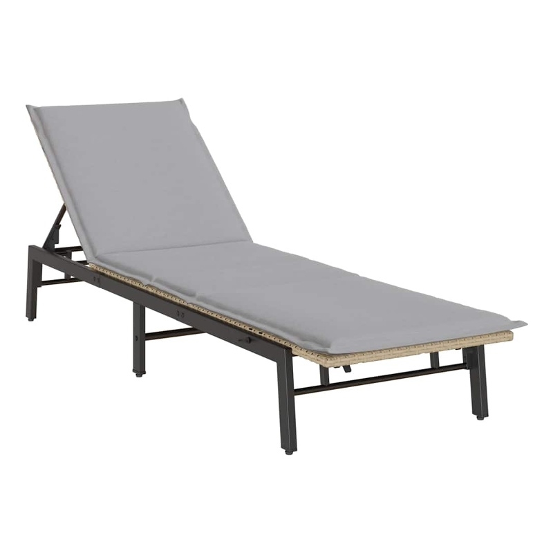 vidaXL PE Rattan Height-Adjustable Sun Lounger in Beige