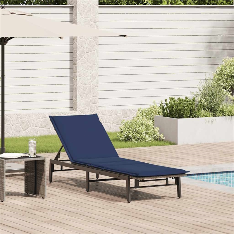 vidaXL PE Rattan Steel Standard Sun Lounger in Gray and Navy Blue