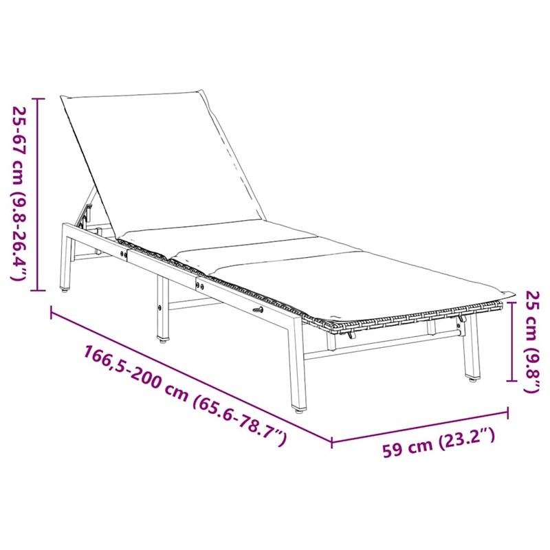 vidaXL PE Rattan Steel Standard Sun Lounger in Gray and Navy Blue