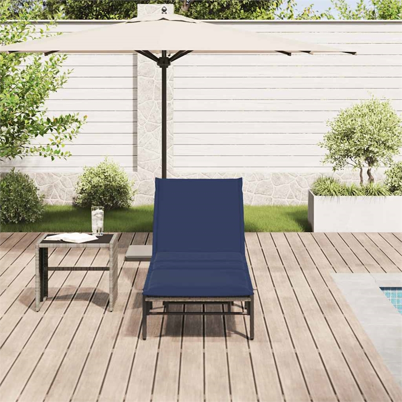 vidaXL PE Rattan Steel Standard Sun Lounger in Gray and Navy Blue