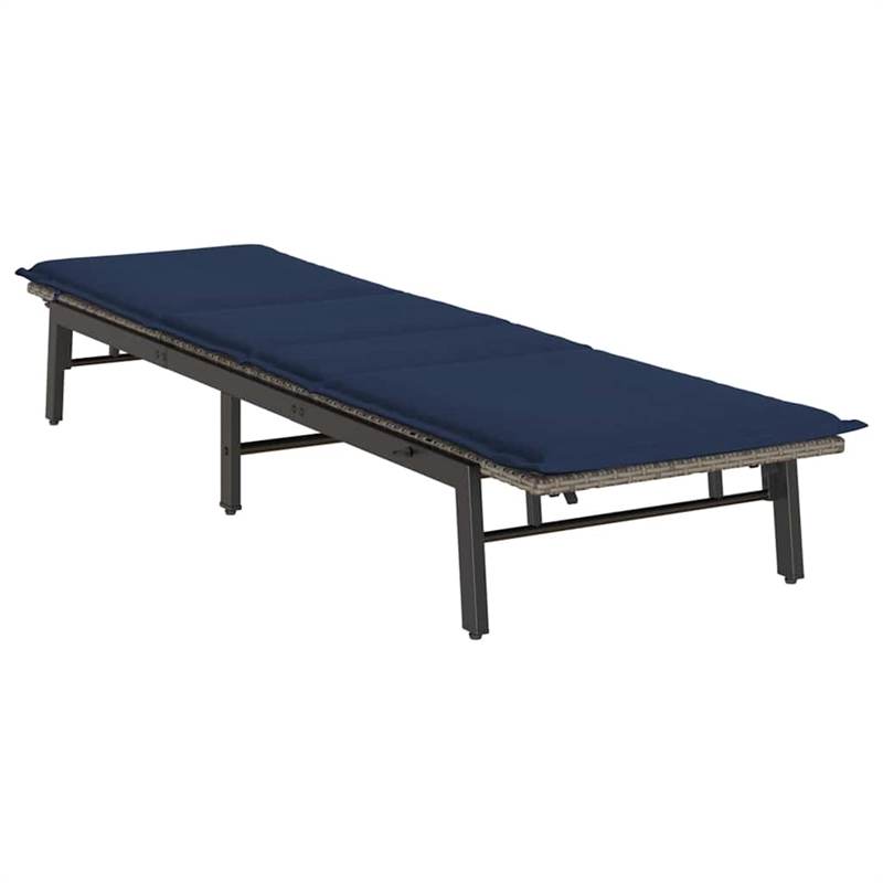 vidaXL PE Rattan Steel Standard Sun Lounger in Gray and Navy Blue