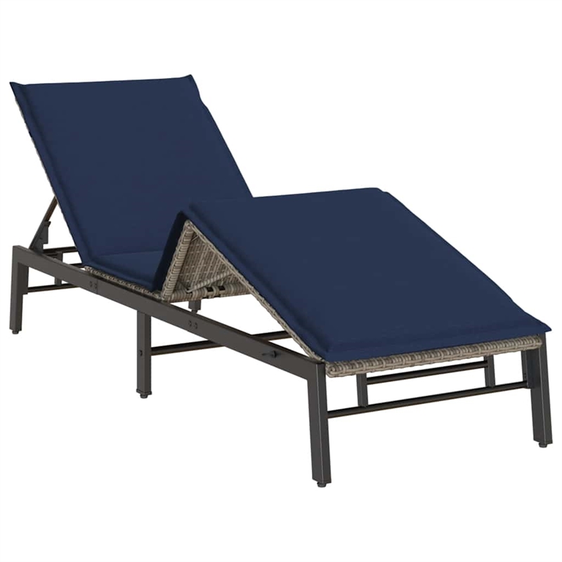 vidaXL PE Rattan Steel Standard Sun Lounger in Gray and Navy Blue