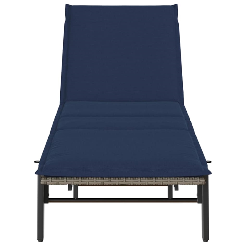 vidaXL PE Rattan Steel Standard Sun Lounger in Gray and Navy Blue
