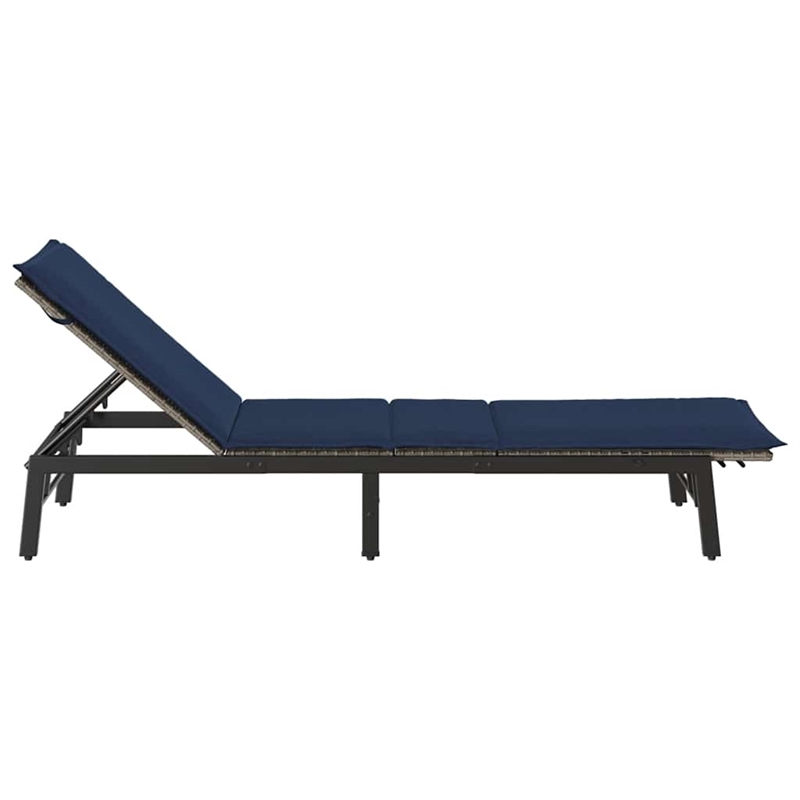 vidaXL PE Rattan Steel Standard Sun Lounger in Gray and Navy Blue