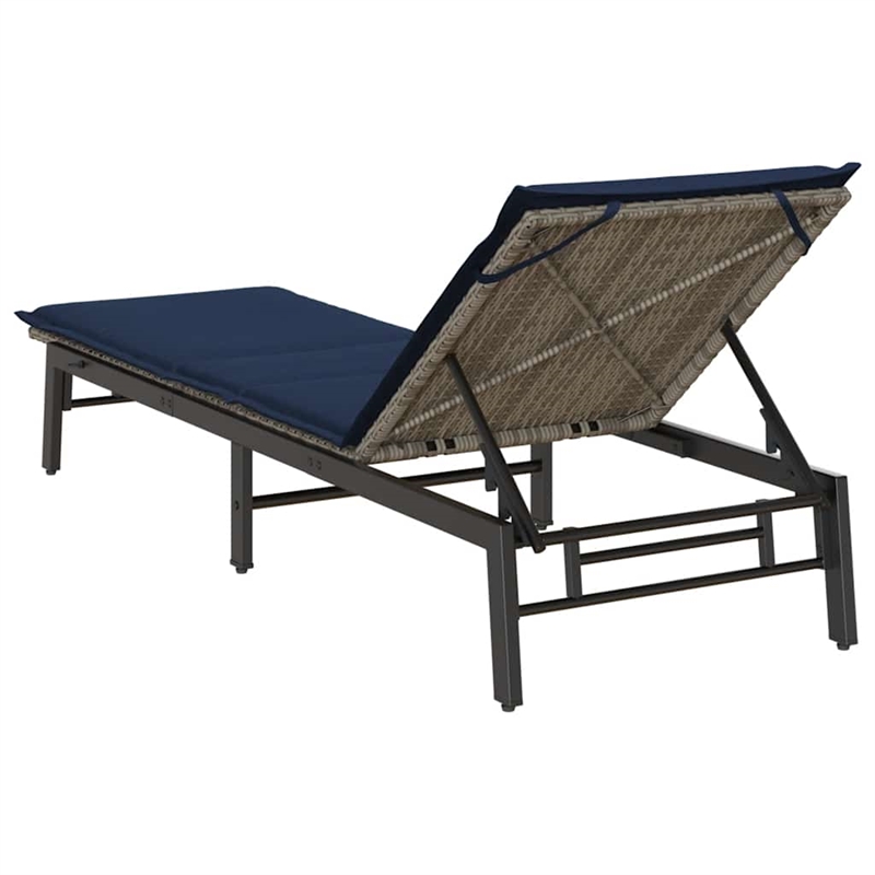 vidaXL PE Rattan Steel Standard Sun Lounger in Gray and Navy Blue