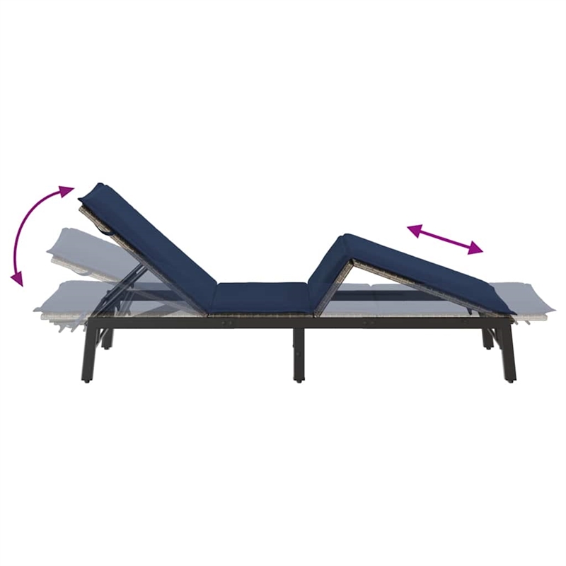 vidaXL PE Rattan Steel Standard Sun Lounger in Gray and Navy Blue