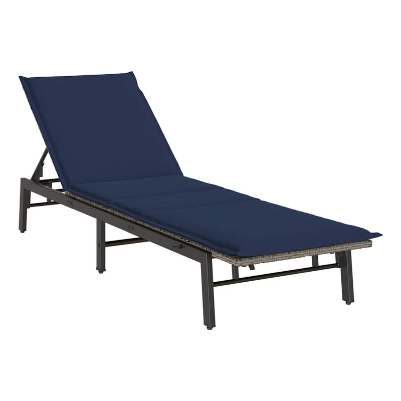 vidaXL PE Rattan Steel Standard Sun Lounger in Gray and Navy Blue