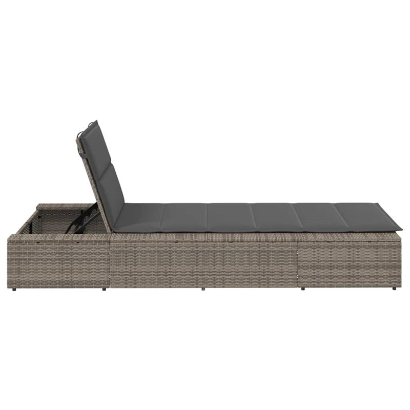 vidaXL PE Rattan Single Cushioned Rectangular Sunbed in Gray