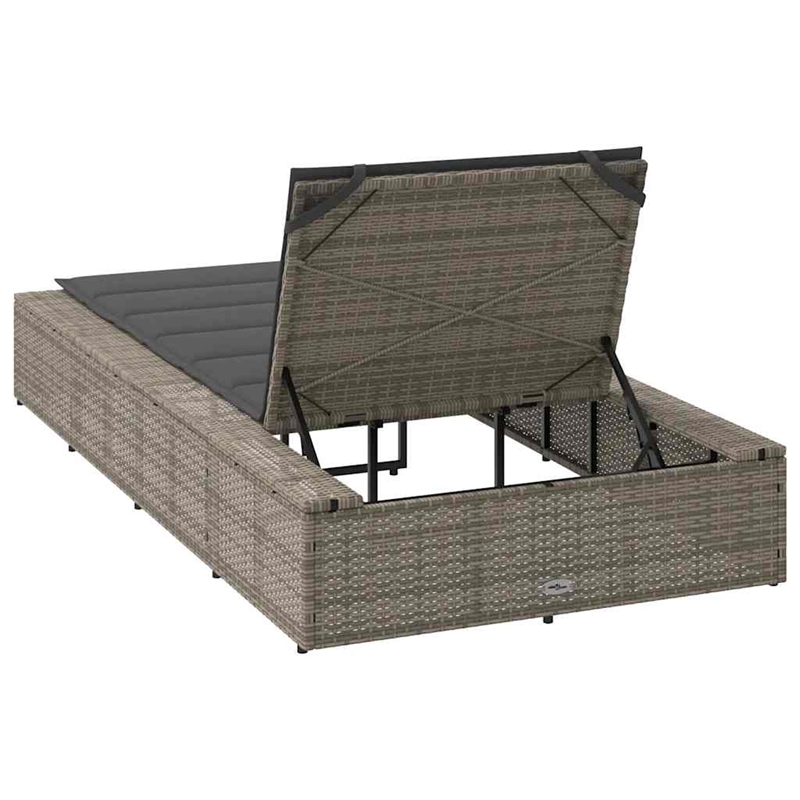 vidaXL PE Rattan Single Cushioned Rectangular Sunbed in Gray