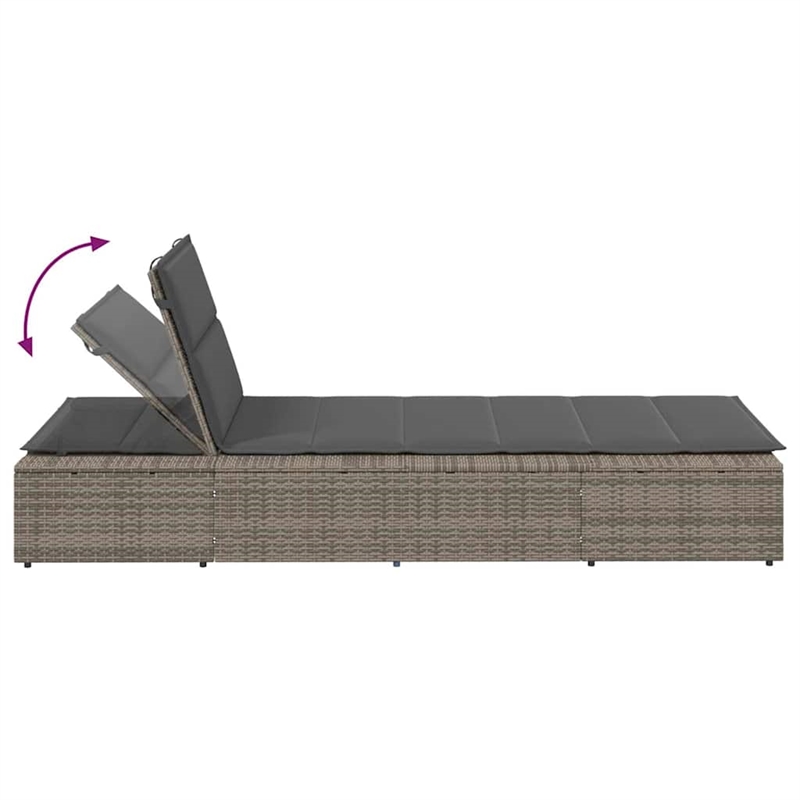 vidaXL PE Rattan Single Cushioned Rectangular Sunbed in Gray