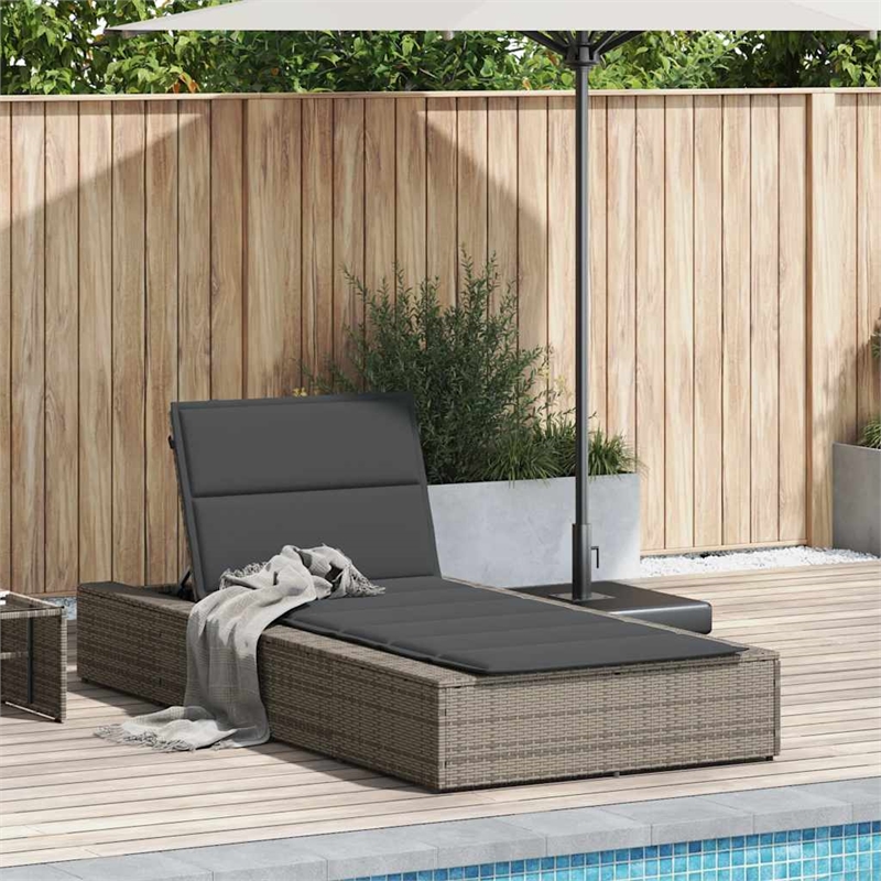 vidaXL PE Rattan Single Cushioned Rectangular Sunbed in Gray