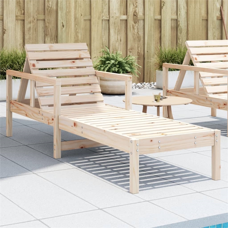 vidaXL Solid Pine Wood Sun Lounger Standard in Natural Pine