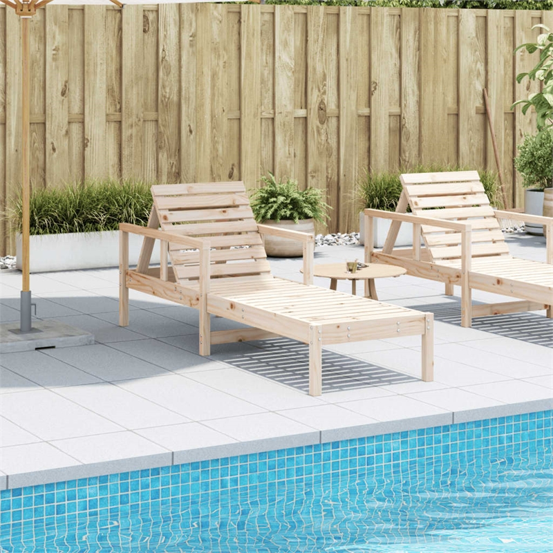 vidaXL Solid Pine Wood Sun Lounger Standard in Natural Pine