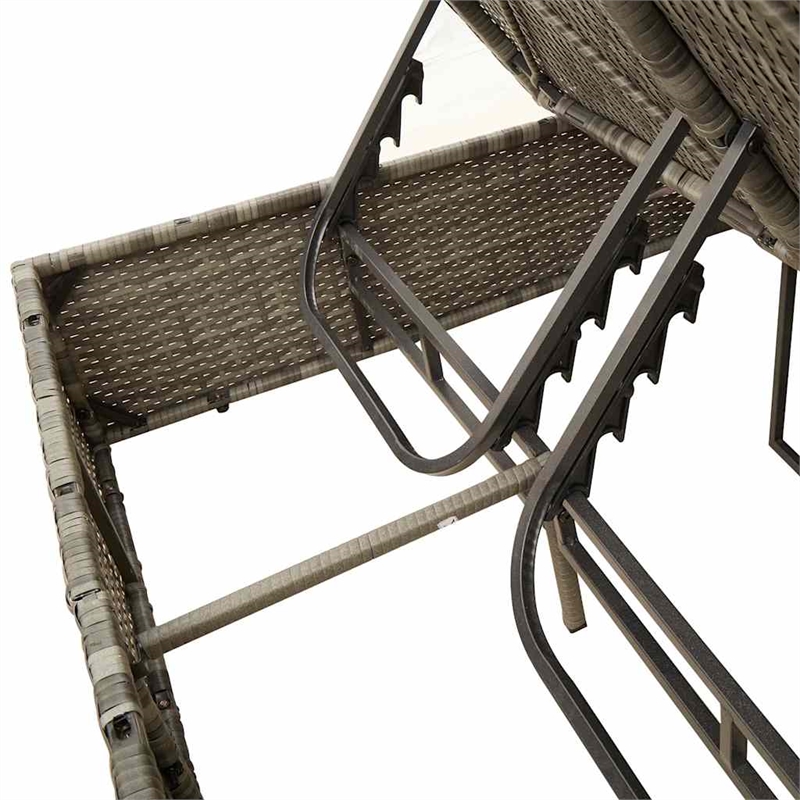 vidaXL Poly Rattan Double Sun Lounger with Roof and Curtains in Gray