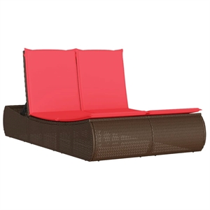 vidaXL Poly Rattan Double Sun Lounger with Cushions in Brown
