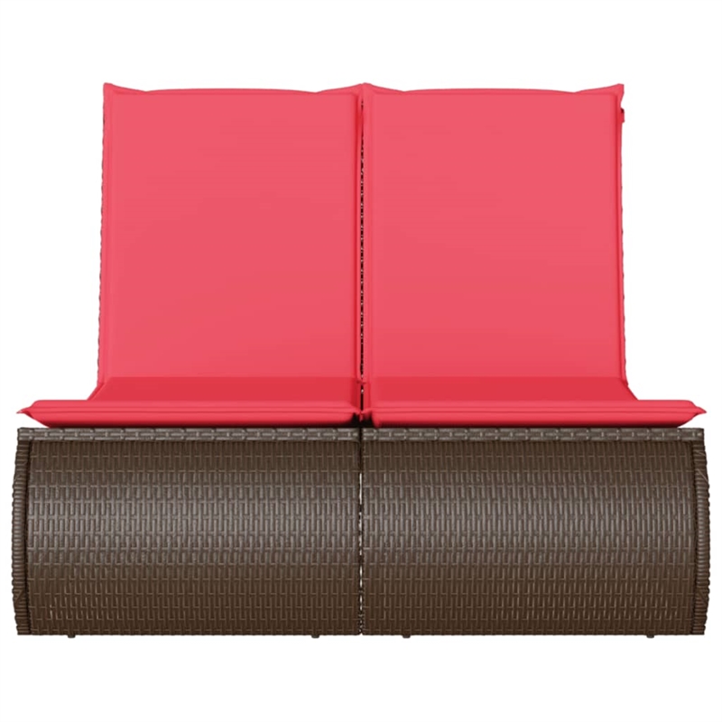 vidaXL Poly Rattan Double Sun Lounger with Cushions in Brown