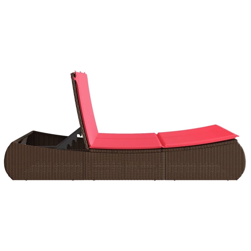 vidaXL Poly Rattan Double Sun Lounger with Cushions in Brown