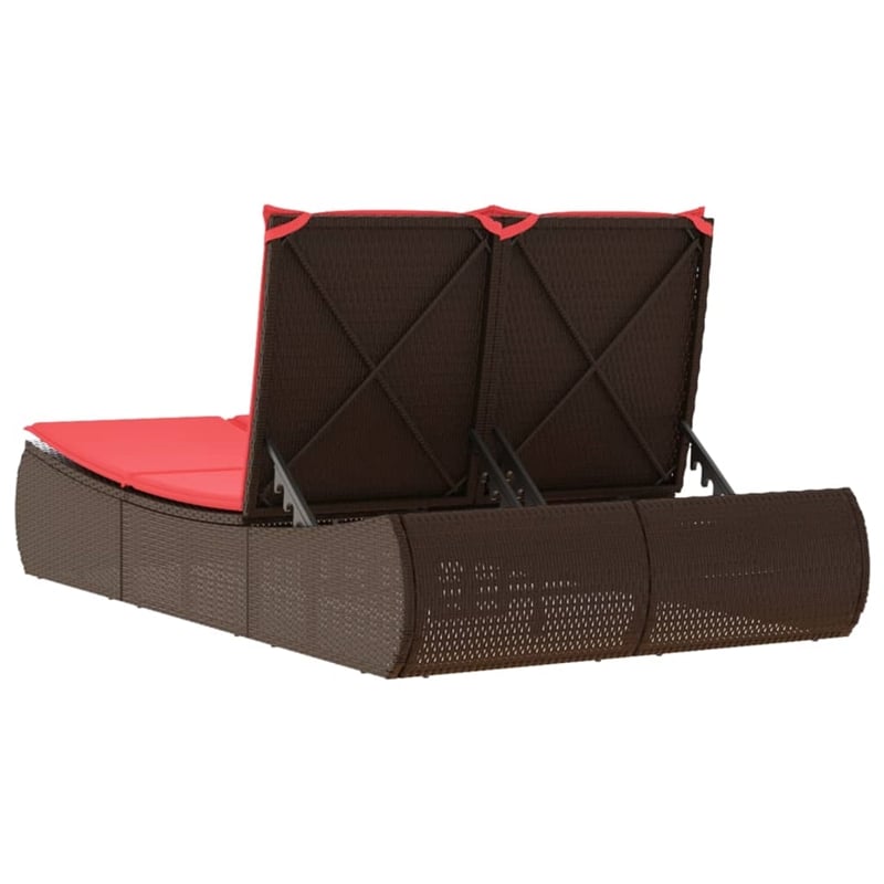 vidaXL Poly Rattan Double Sun Lounger with Cushions in Brown