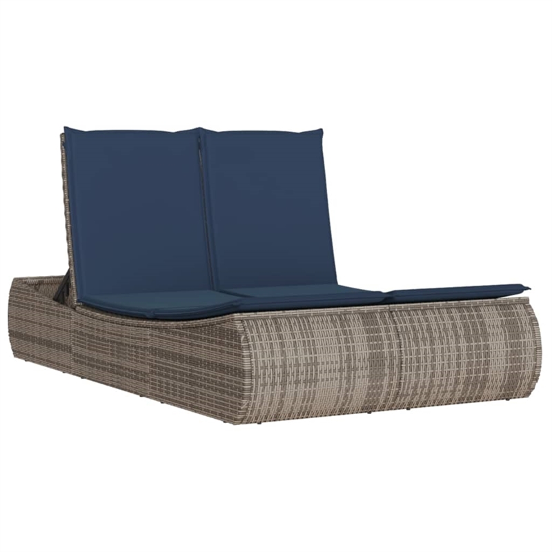 vidaXL Poly Rattan Double Sun Lounger with Cushions in Gray