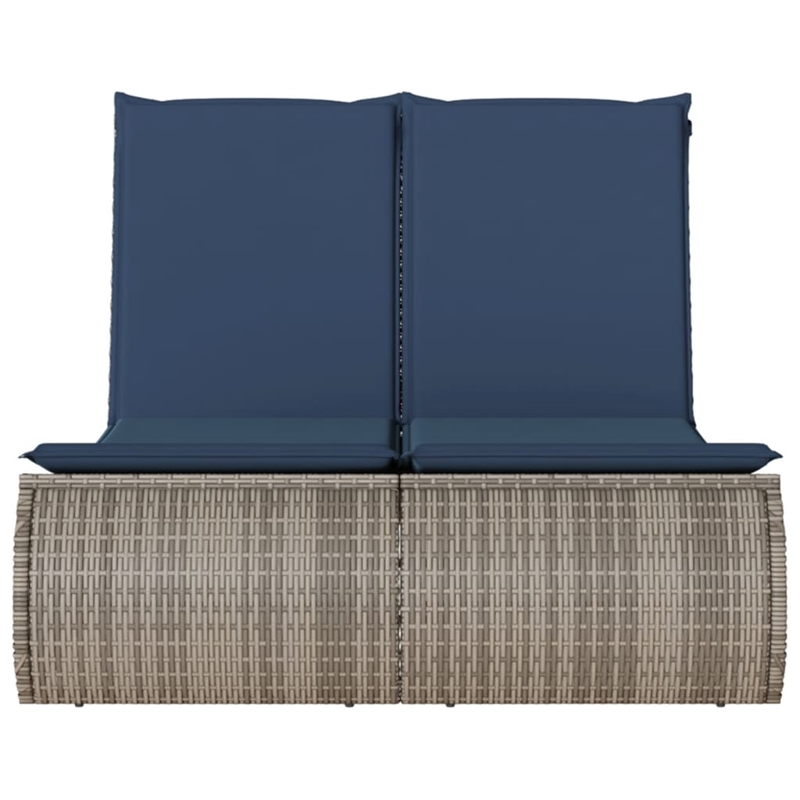 vidaXL Poly Rattan Double Sun Lounger with Cushions in Gray