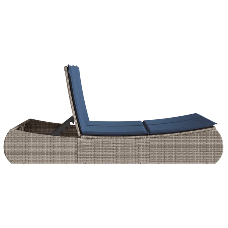 vidaXL Poly Rattan Double Sun Lounger with Cushions in Gray