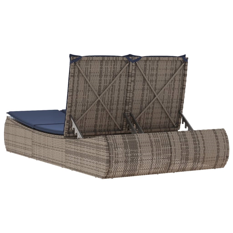 vidaXL Poly Rattan Double Sun Lounger with Cushions in Gray