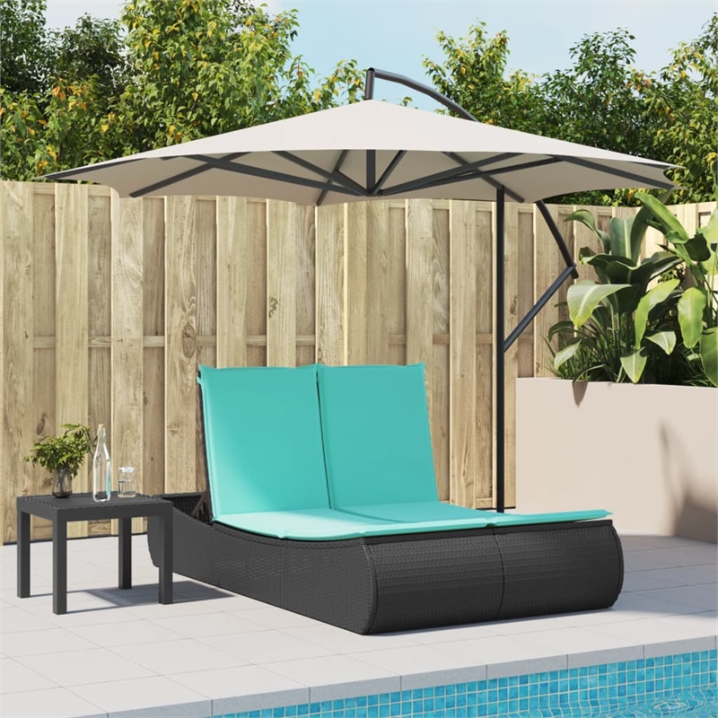 vidaXL Poly Rattan Double Sun Lounger with Cushions in Black