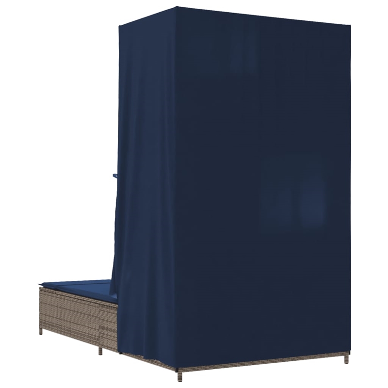 vidaXL Poly Rattan Double Sun Lounger with Roof and Curtains in Gray