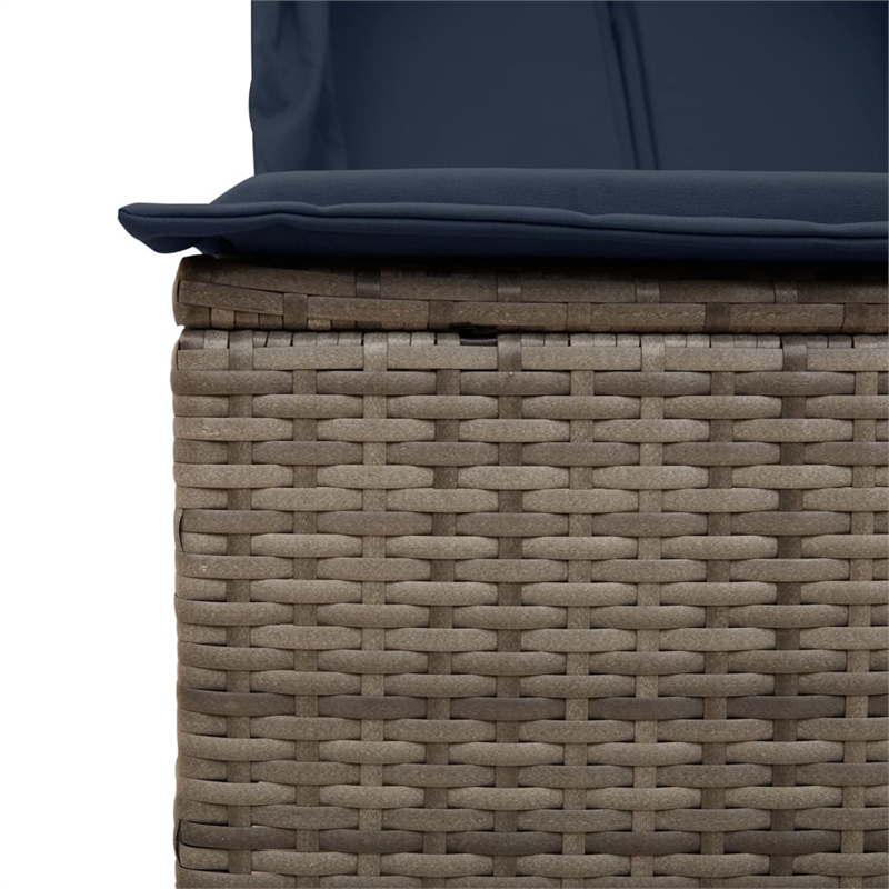 vidaXL Poly Rattan Double Sun Lounger with Roof and Curtains in Gray