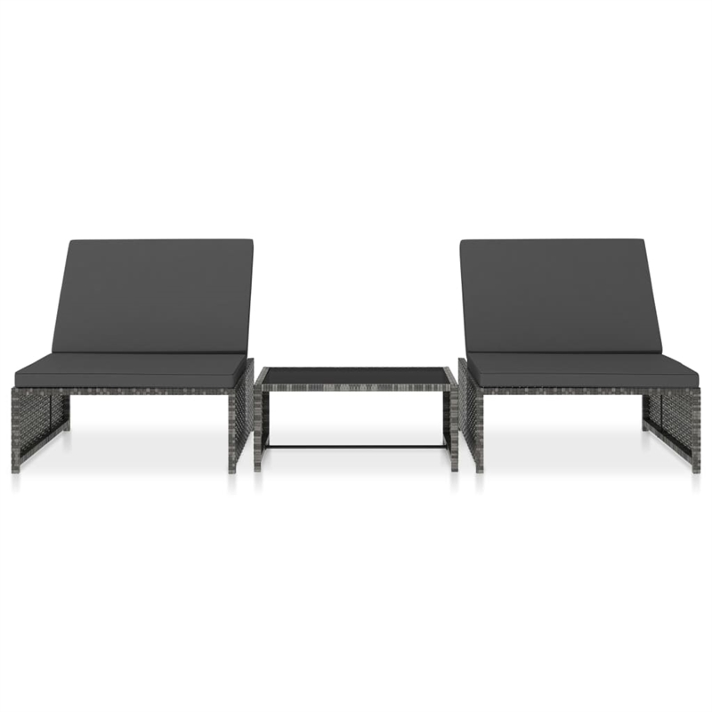 vidaXL Poly Rattan Reclining Patio Chairs 2 pcs with Table in Gray