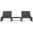 vidaXL Poly Rattan Reclining Patio Chairs 2 pcs with Table in Gray
