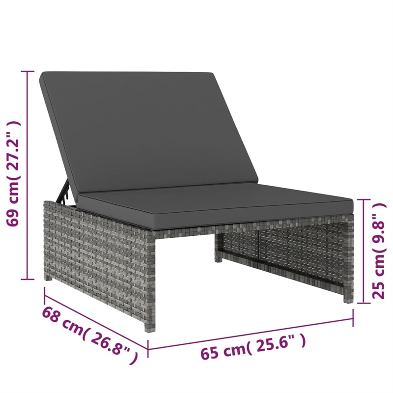 vidaXL Poly Rattan Reclining Patio Chairs 2 pcs with Table in Gray