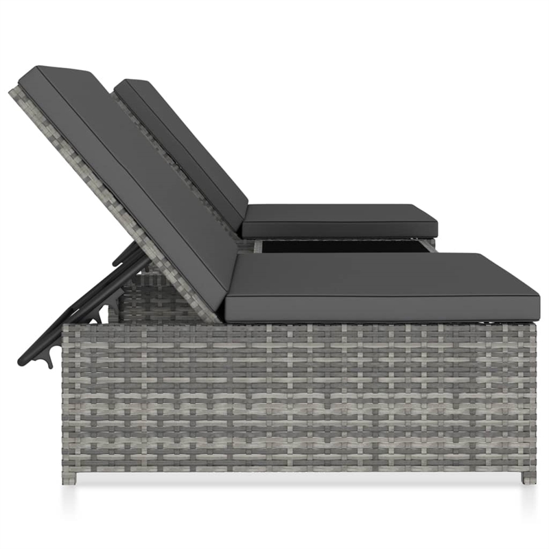 vidaXL Poly Rattan Reclining Patio Chairs 2 pcs with Table in Gray