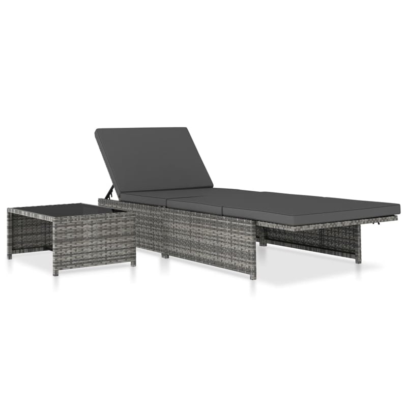 vidaXL Poly Rattan Reclining Patio Chairs 2 pcs with Table in Gray